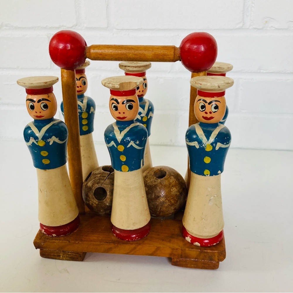 Vintage Wooden Sailor Bowling Set - Blue